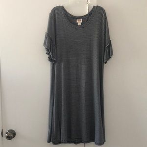 Black and White Striped Ruffle Sleeve Dress